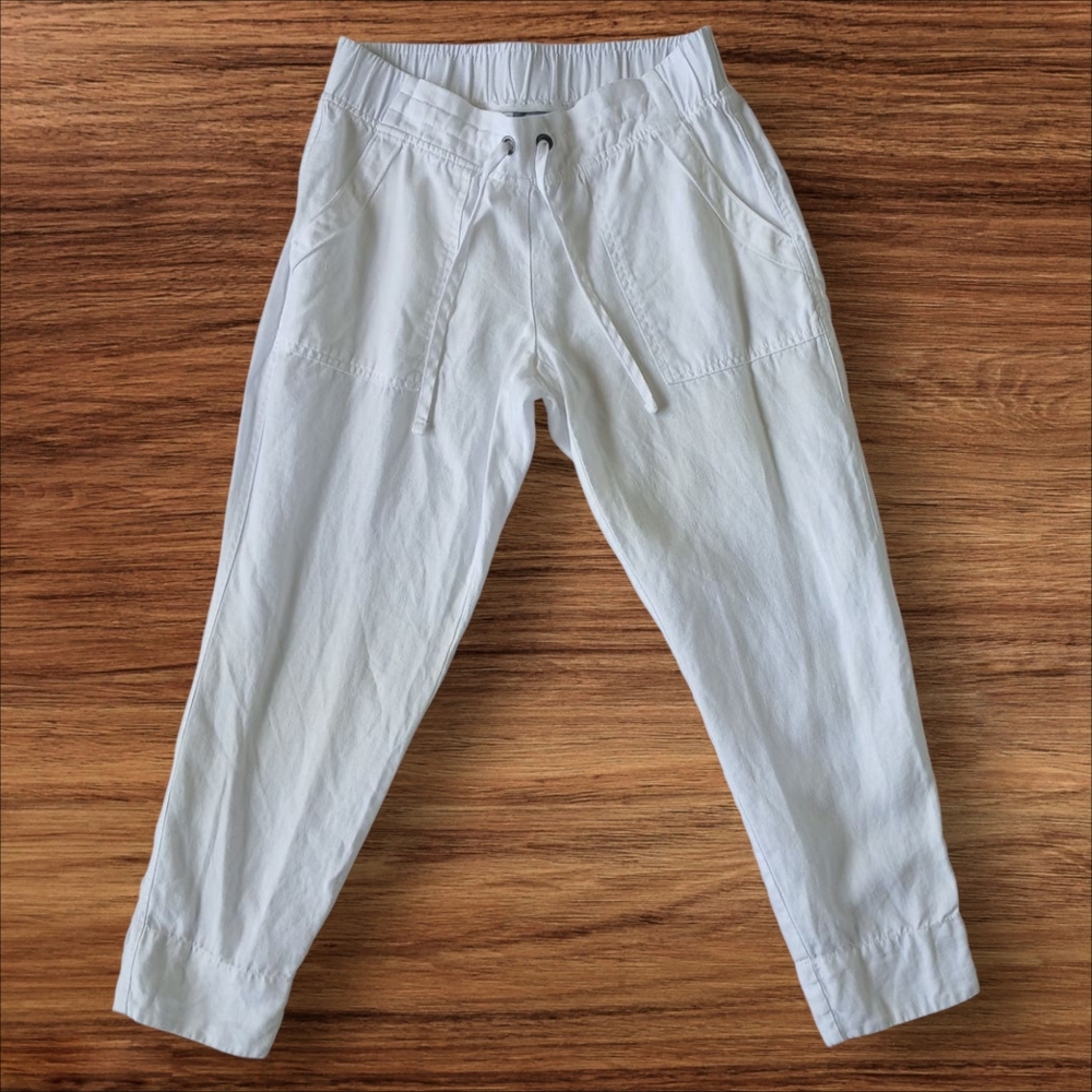 Athleta White Linen Elastic Drawstring Waist Pants Size 2